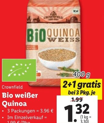 Lidl Crownfield Bio weißer Quinoa 400 g Angebot