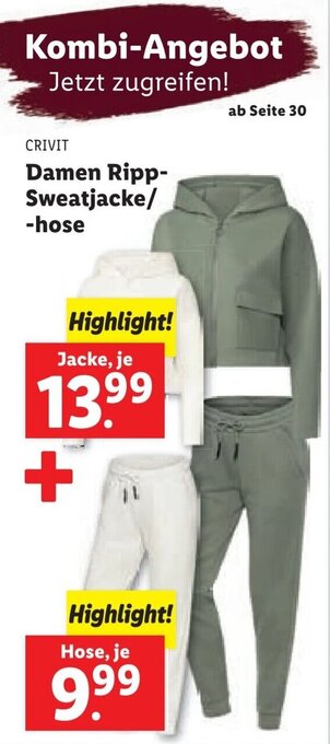 Lidl CRIVIT Damen Ripp-Sweatjacke/ -hose Angebot
