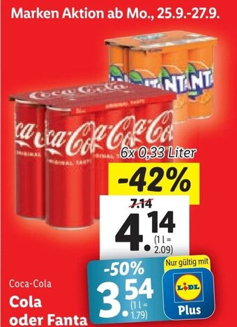 Lidl Coca-Cola Cola oder Fanta 6x 0,33 Liter Angebot