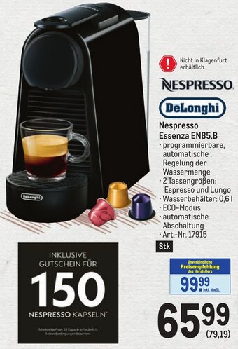 Metro DeLonghi Nespresso Essenza EN85.B Angebot