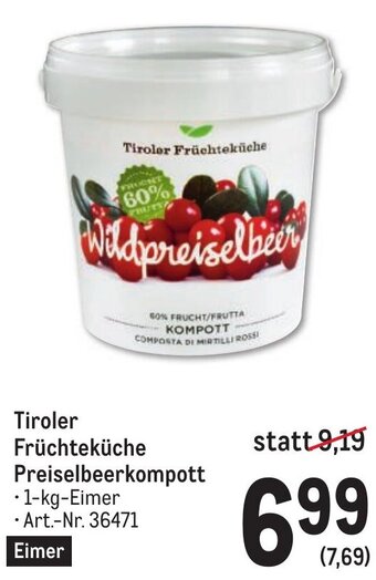 Metro Tiroler Früchteküche Preiselbeerkompott Angebot