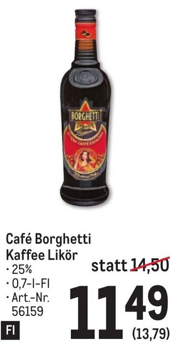 Metro Café Borghetti Kaffee Likör Angebot