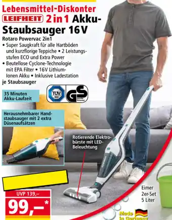 Norma Leifheit 2 In 1 Akku Staubsauger 16V Angebot