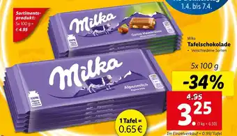 Lidl Milka Tafelschokolade 5x100g Angebot