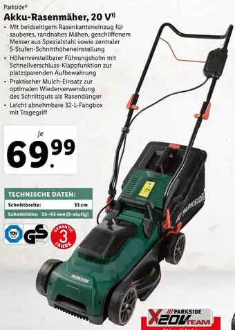 Lidl Parkside Akku-Rasenmäher 20 V Angebot