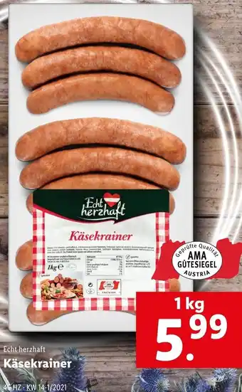 Lidl Echt Herzhaft Käsekrainer 1Kg Angebot