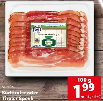 Lidl Alpenfest Südtiroler Oder Tiroler Speck 100g Angebot