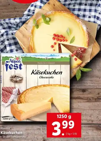 Lidl Alpenfest Käsekuchen 1250g Angebot