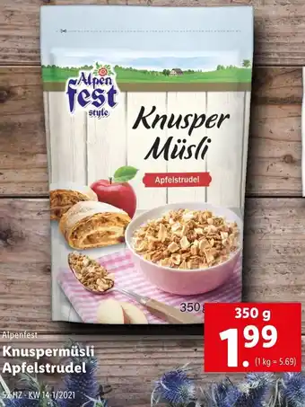 Lidl Alpenfest Knuspermüsli Apfelstrudel 350g Angebot