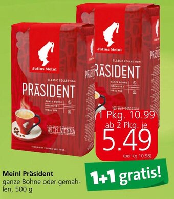 Spar Meinl Präsident ganze Bohne oder gemah-len, 500 g Angebot