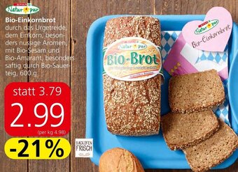 Spar Natur pur Bio-Einkornbrot 600 g Angebot