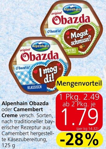 Spar Alpenhain Obazda oder Camembert Creme 125 g Angebot