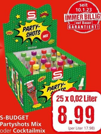 Spar S-BUDGET Partyshots Mix oder Cocktailmix 25 x 0,02 Liter Angebot