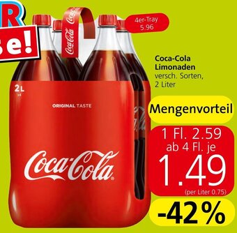 Spar Coca-Cola Limonaden versch. Sorten, 2 Liter Angebot
