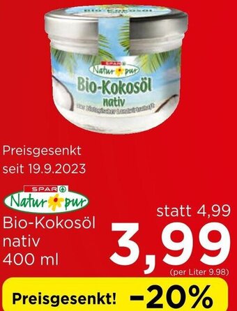 Spar Natur pur Bio-Kokosöl nativ 400 ml Angebot