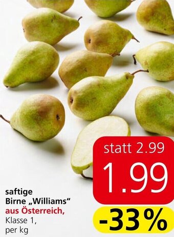 Spar saftige Birne ,,Williams" aus Österreich, Klasse 1, per kg Angebot