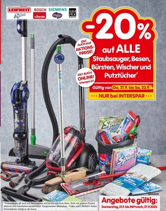 Interspar auf ALLE Staubsauger, Besen, Bürsten, Wischer und Putztücher Angebot