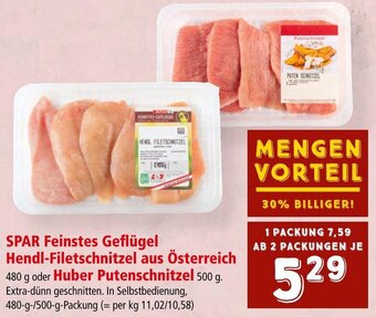 Interspar SPAR Feinstes Geflügel Hendl-Filetschnitzel aus Österreich 480 g oder Huber Putenschnitzel 500 g. Angebot