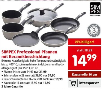 Interspar SIMPEX Professional Pfannen mit Keramikbeschichtung Kasserolle 16 cm Angebot
