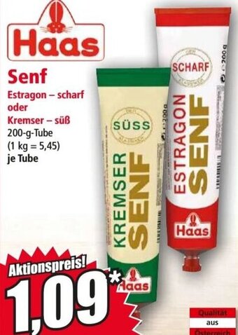 Norma Haas Senf Estragon-scharf oder Kremser - süß 200-g-Tube Angebot
