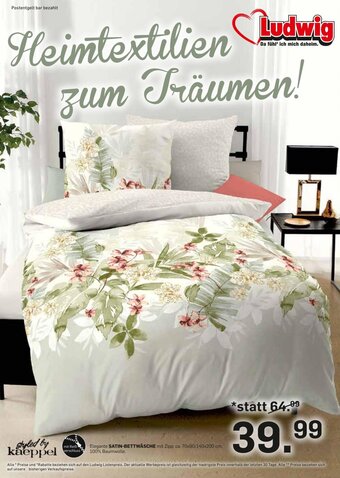Möbel Ludwig Elegante SATIN-BETTWÄSCHE mit Zipp, ca. 70x90/140x200 cm, Angebot