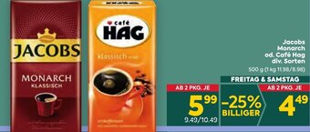 Billa Jacobs Monarch od. Café Hag div. Sorten 500 g Angebot