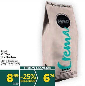 Billa Fred Kaffee div. Sorten 500 g Packung Angebot