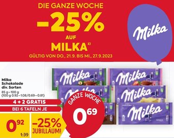 Billa Milka Schokolade div. Sorten 85 g- 100 g Angebot