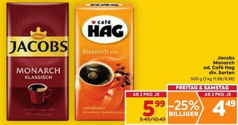 Billa Jacobs Monarch od. Café Hag div. Sorten 500 g Angebot