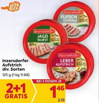 Billa Inzersdorfer Aufstrich div. Sorten 125 g Angebot