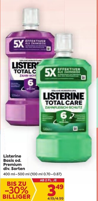 Billa Listerine Basis od. Premium div. Sorten 400 ml-500 ml Angebot