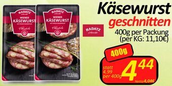 Wurstico Käsewurst geschnitten 400g per Packung Angebot