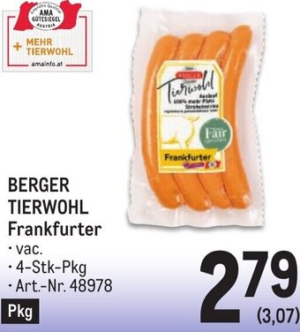 Metro BERGER TIERWOHL Frankfurter • 4-Stk-Pkg Angebot