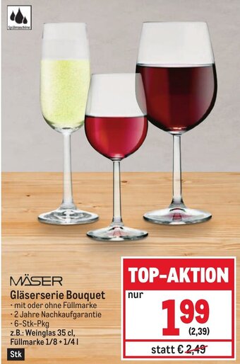 Metro MÄSER Gläserserie Bouquet z.B.: Weinglas 35 cl, Füllmarke 1/8+1/41 Angebot