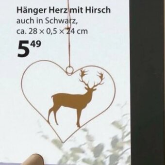 NKD Hänger Herz mit Hirsch auch in Schwarz, ca. 28 x 0,5 x 24 cm Angebot