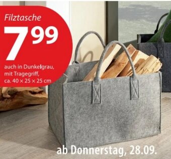 NKD Filztasche auch in Dunkelgrau, mit Tragegriff, ca. 40 x 25 x 25 cm Angebot