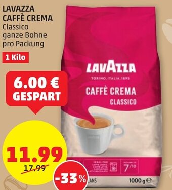 PENNY LAVAZZA CAFFÈ CREMA Classico ganze Bohne pro Packung 1 Kilo Angebot