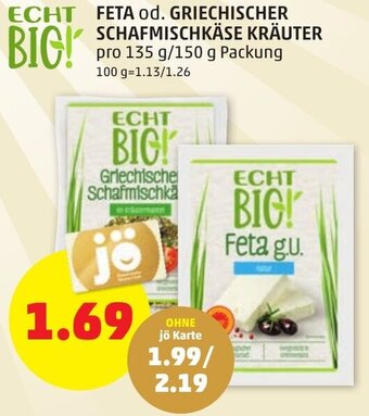 PENNY FETA od. GRIECHISCHER SCHAFMISCHKÄSE KRÄUTER pro 135 g/150 g Packung Angebot