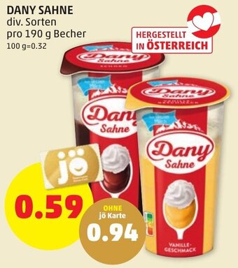 PENNY DANY SAHNE div. Sorten pro 190 g Becher Angebot