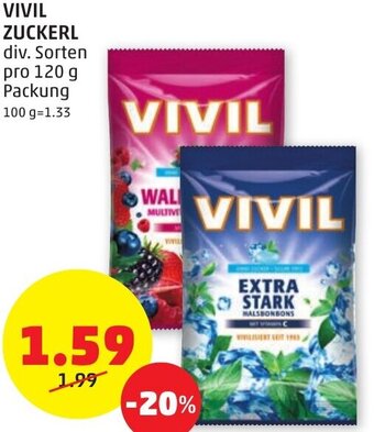 PENNY VIVIL ZUCKERL div. Sorten pro 120 g Packung Angebot