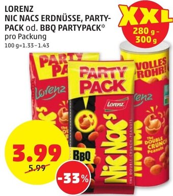 PENNY LORENZ NIC NACS ERDNÜSSE, PARTY- PACK od. BBQ PARTYPACK pro Packung Angebot