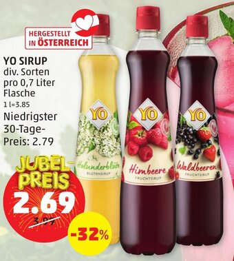 PENNY YO SIRUP div. Sorten pro 0,7 Liter Flasche Angebot