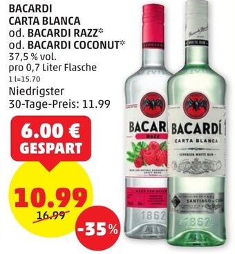PENNY BACARDI CARTA BLANCA od. BACARDI RAZZ od. BACARDI COCONUT Angebot