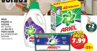 PENNY ARIEL PULVER od. FLÜSSIG div. Sorten od. ALL-IN-1 PODS COLOR Angebot
