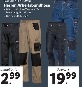 Lidl PARKSIDEⓇ PERFORMANCE Herren Arbeitsbundhose Jeans, je Angebot