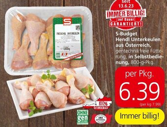 Spar S-Budget Hendl Unterkeulen aus Österreich 800-g-Pkg. Angebot