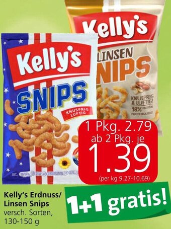 Spar Kelly's Erdnuss/ Linsen Snips versch. Sorten, 130-150 g Angebot
