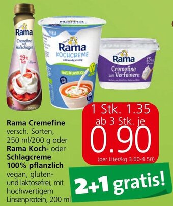 Spar Rama Cremefine versch. Sorten, 250 ml/200 g oder Rama Koch- oder Schlagcreme 100% pflanzlich 200 ml Angebot