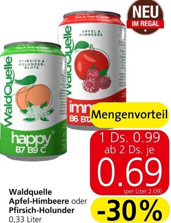Spar Waldquelle Apfel-Himbeere oder Pfirsich-Holunder 0,33 Liter Angebot