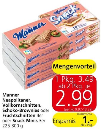 Spar Manner Neapolitaner, Vollkornschnitten, Schoko-Brownies oder Fruchtschnitten 4er oder Snack Minis 3er 225-300 g Angebot